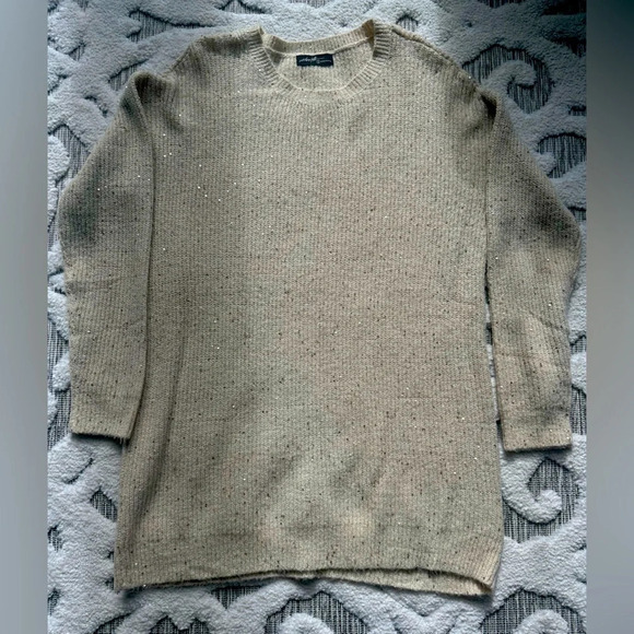 Sweaters - Cream Sequin Tunic Sweater